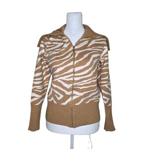 Marc New York Womens Zebra Print Zip Up Sweater Size Small Brown And White
